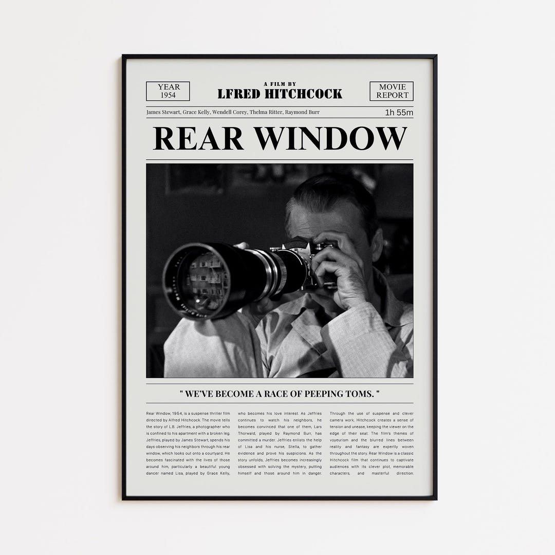 Rear Window Movie Poster, James Stewart, Retro Newspaper Film Print ...