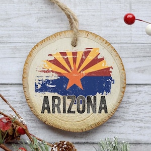 Arizona Weihnachtsverzierung, Home State Geschenk, natürliche Kiefernholzscheibe, Weihnachtsbaumdekoration Geschenkidee Waldgeschenk Home State Ornament