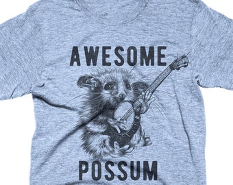 Awesome Possum Shirt Funny Animal TShirt Opossum Lovers Gifts for Mens Women Cool Retro Guitar T-Shirt for Him Weird Shirts Spirit Possum
