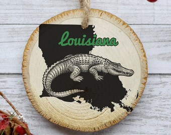 Adorno de Luisiana, Adorno de caimán, Rodaja de madera de pino natural, Decoración para árbol de Navidad, Regalo de Luisiana