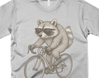 Retro Raccoon Riding a Bicycle Shirt, Vintage Animal Cycling Tee, Camping Shirt, Bike Lovers Gift