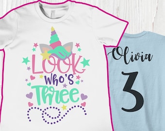 3rd Birthday Shirt, Unicorn Birthday Party Gifts, Look Whos Three Shirt, 3rd Birthday Gift, Turning Three Gift Toddlers Birthday Baby Gifts