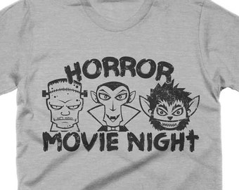 Horror Movie Night T-Shirt, Funny Halloween Shirts, Mens, Womens, Kids Tshirts, Gifts