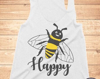Bee Happy Graphic Tank Top, Funny Honeybee Gift