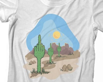 Cactus flip-off T-shirt, grappige woestijnscène, heren-, dames-, kindert-shirts, cadeau