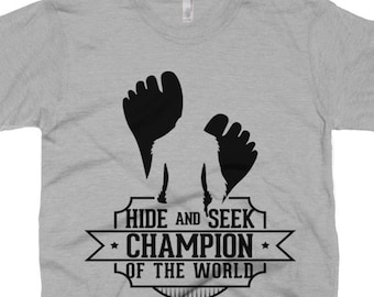 Bigfoot Hide and Seek Champion Shirt, Funny Sasquatch T-Shirt, Cryptid Graphic Tee, Outdoor Camping