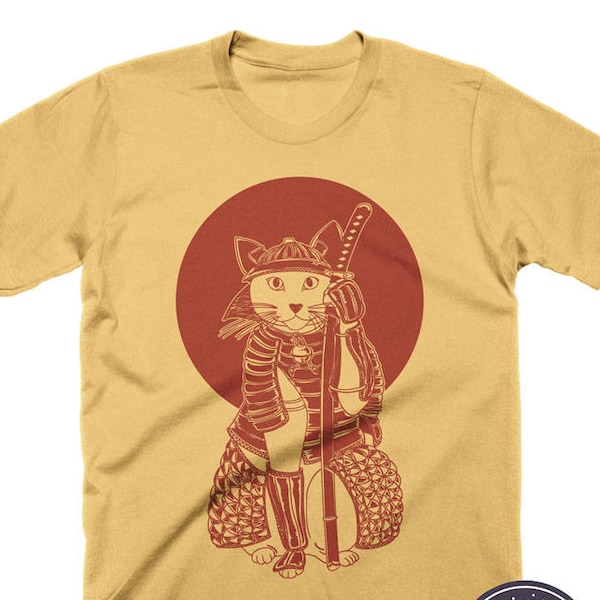 Samurai T Shirts, Japanese Shirt, Funny Cat Shirt, Animal Prints, Gifts