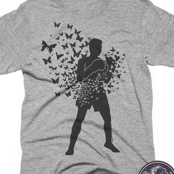 Muhammad Ali T-Shirt, Butterfly, Bee, Shirt, Gift For Boxer, Bella Canvas Athletic Gray, Mens 2XL