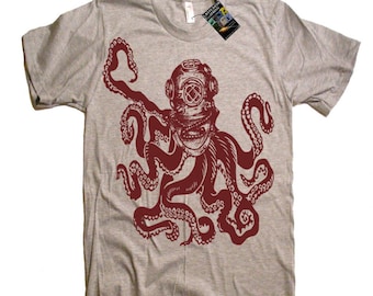 Mens Octopus Diver T-Shirt, Deep Sea Nautical Gift