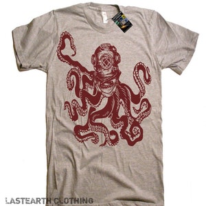 Mens Octopus T-Shirt, Octopus Deep Sea Diver Shirt, Beachy Gifts For Him, Ocean T Shirt, Nautical Shirt, Beach Lover Shirt, Surf Shirt Men image 1