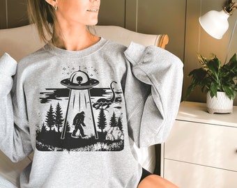 Bigfoot UFO Sweatshirt, Sasquatch Camping Sweater