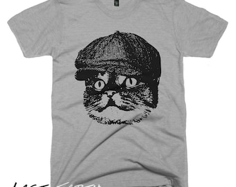 Hooligan Katze T-Shirt, Katze in einem Hut Shirt, Zeitungsjunge Hut, Grafik T-Shirt
