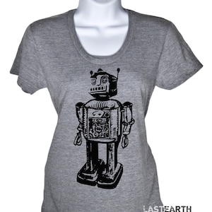 Womens Short Sleeve T-Shirt - Vintage Robot Tshirt - Geeky Gadget Shirt - Sci Fi Vintage Toy Robot Tee -Gift For Her - S M L Xl 2X