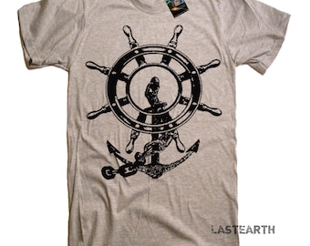 Vintage Anchor & Ship Wheel T-Shirt - Nautical Graphic Tee