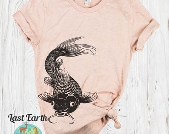 Koi Fish Print T-Shirt, Japanese Style Soft Shirt