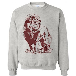 Lion Sweatshirt Gift for Lion Lover Mens Womens Lion Sweater Animal Graphic Funny Glasses Geek Gift image 2