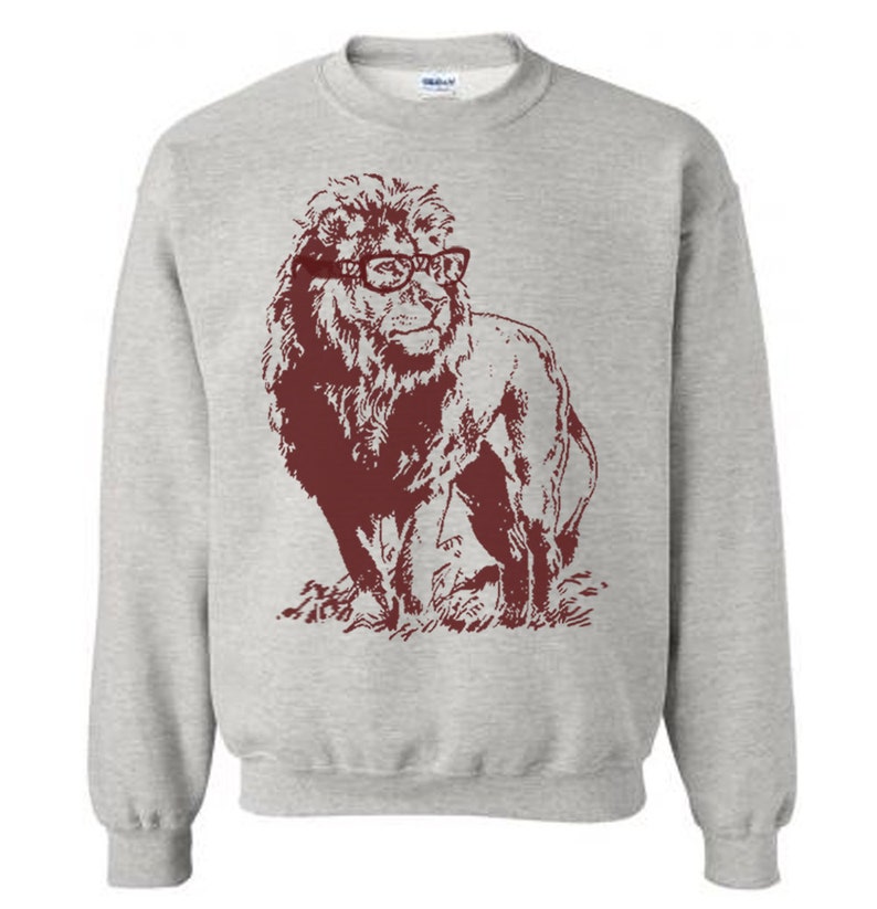 Lion Sweatshirt Gift for Lion Lover Mens Womens Lion Sweater Animal Graphic Funny Glasses Geek Gift image 2