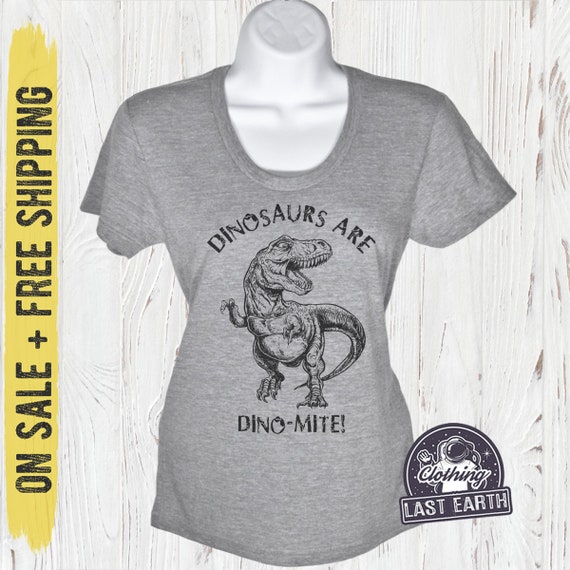 Womens XL Dinosaur Shirt Tri Blend Athletic Gray Funny Tshirts on