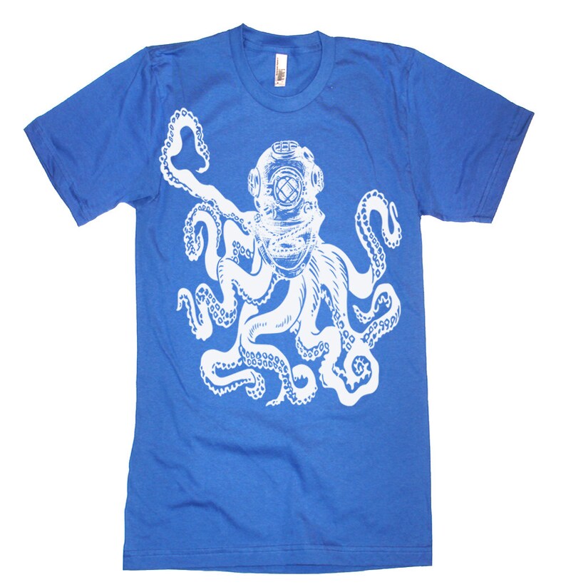 OCTOPUS HELMET T-SHIRT 100/% COTTON OCEAN SEA ANIMAL CUTE SCUBA DIVING TEE SHIRT