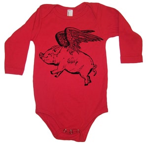 Flying Pig Long Sleeve Baby Bodysuit Funny Pig Gift Pigs Bodysuit Baby Piglet Kids Clothing 1st Birthday Baby Shower Newborn image 4