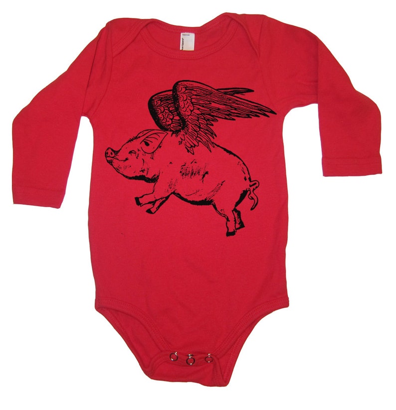 Flying Pig Long Sleeve Baby Bodysuit Funny Pig Gift Pigs Bodysuit Baby Piglet Kids Clothing 1st Birthday Baby Shower Newborn image 4