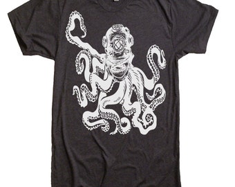 Deep Sea Diver Octopus T-Shirt, Nautical Shirts, Gifts