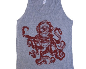 Deep Sea OCTOPUS Diver Mens Unisex Tank Print Art Running tanktop Mens Tank Top Gym Tank Workout Tank for Women Men Novelty Gift Birthday