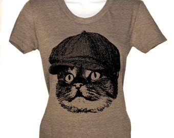 Women's T Shirt Cat In A Hat Retro Funny Cat TShirt - Cute Cat Shirt - Crazy Cat Lady Tshirt - Cat Lover Shirt - Funny Animal Shirt - Gift