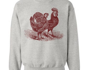 Chickens Sweater Illustration Chickens Graphic Rooster and Hen Sweater Farmers Gifts for Country Folk Animal Prints Cool Rooster Sweater