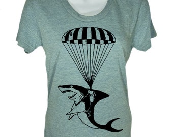 Shark Parachute T-Shirt – Hand Screen Printed, Shark Week Tee
