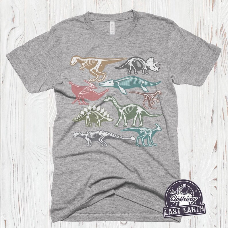 Dinosaur TShirt Vintage Bones Shirt Mens Womens Kids Clothing Prehistoric Graphic Tee Gifts image 1