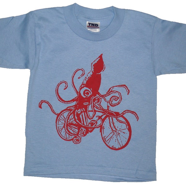 Kids SQUID On A Bike Boy Girl T shirt - Boys Girls Childrens Tshirt - Kids Bicycle T shirt Squid T-Shirt - Gifts For Kids Grandson Nephew