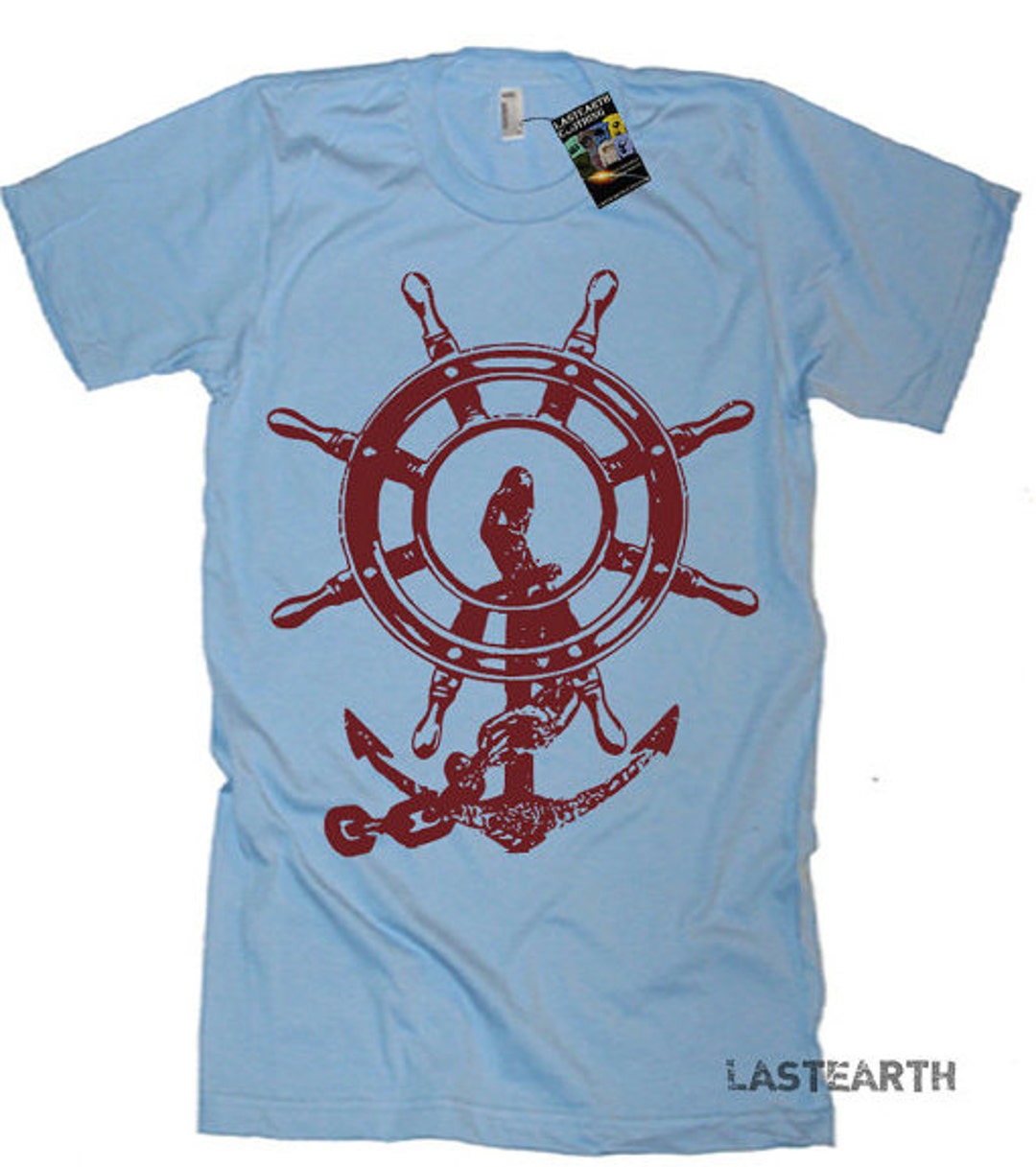 Mens Anchor Ship and Wheel Nautical T Shirt Mens T Shirt Etsy