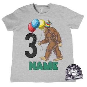 Personalized Bigfoot Birthday Shirt, Kids Sasquatch Party Tee