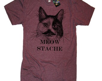 Meowstache T-Shirt, Cat Shirt, Animal Print, Funny Tshirts, Gifts