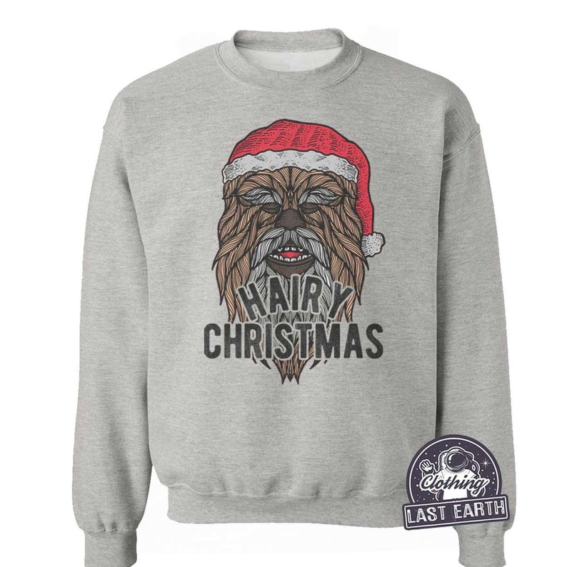 Hårig jul-T-shirt, rolig Chewbacca jultröja, luvtröja, tröja, herr, dam, barnpresenter, rolig sci fi-tröja med skägggåva bild 2