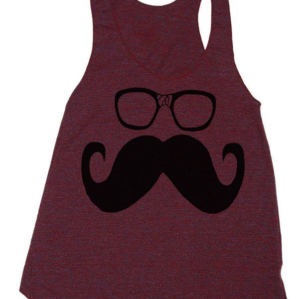 Womens Mustache and Wayfarer Glasses Racerback Tank - Workout Tank for Women - Running Tank - Run Shirt