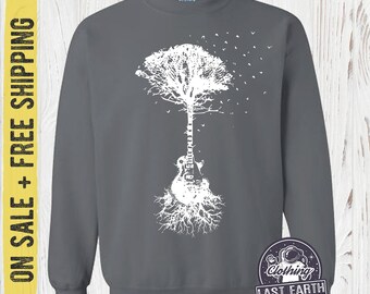 Mens Small Guitar Tree Sweater, Music Gift, Fleece Pullover Sweatshirt, On Sale, Free Shipping, Adult Unisex Small