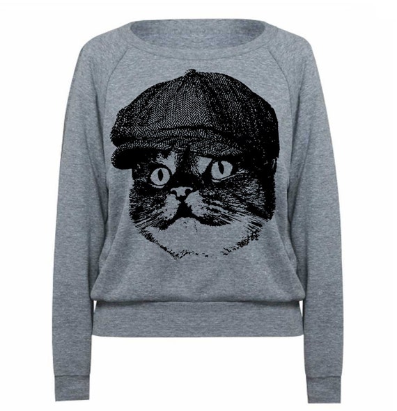 Items similar to Cat in Hat Women's Wide Neck Pullover Raglan ...