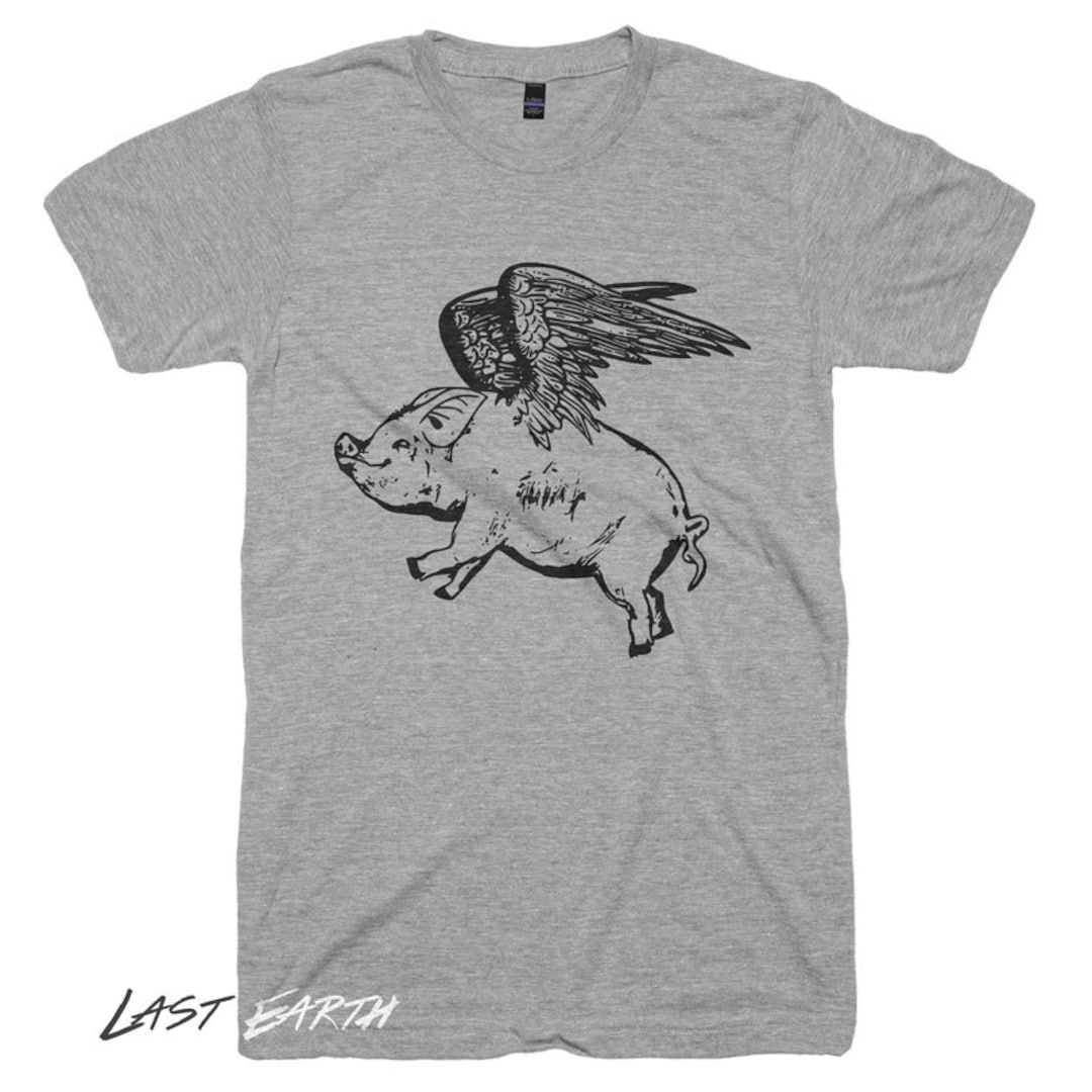Flying Pig T Shirt Animal Print Pig Flying Tshirts Mens Funny T