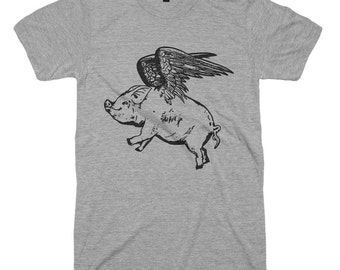 Flying Pig T Shirt Animal Print Pig Flying Tshirts Mens Funny T Shirts Animal Lovers Gifts Tees Pig Shirts Womens Tshirts S-3X