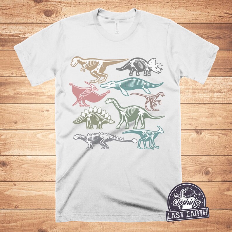 Dinosaur TShirt Vintage Bones Shirt Mens Womens Kids Clothing Prehistoric Graphic Tee Gifts image 3