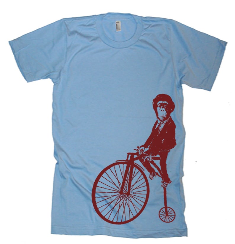 Monkey on a Bike T Shirt Vintage Circus Monkey Tshirt Mens Shirt Womens Graphic Tees Funny Shirts Funny Novelty Present image 1