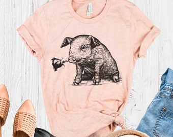 Cute Pig T-Shirt for Women Gifts for Pig Lovers Anniversary Gift Rose For Her Wife Shirt Mens Pig Tshirt