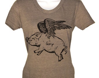 Flying Pig T Shirt Womens Pig T Shirt Pig Wings T Shirt Funny Animal T Shirt Gifts For Her Cute Pig T Shirt  Ladies Animal Print T Shirt