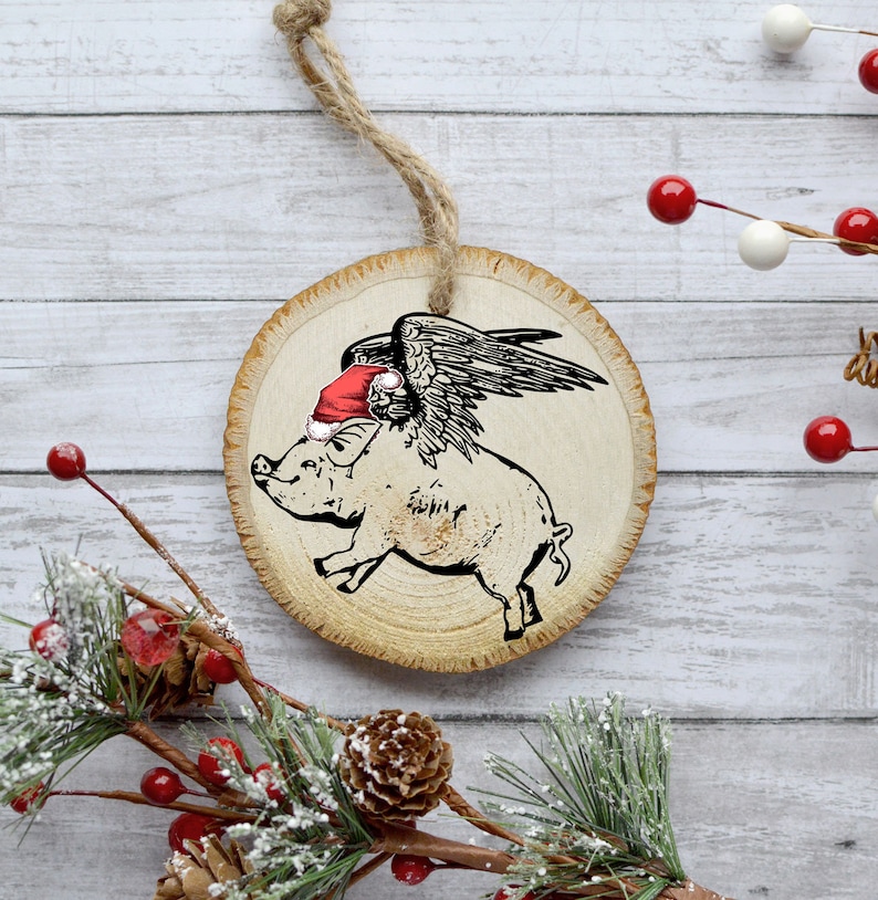 Flying Pig Christmas Ornament Rustic Christmas Ornament Etsy