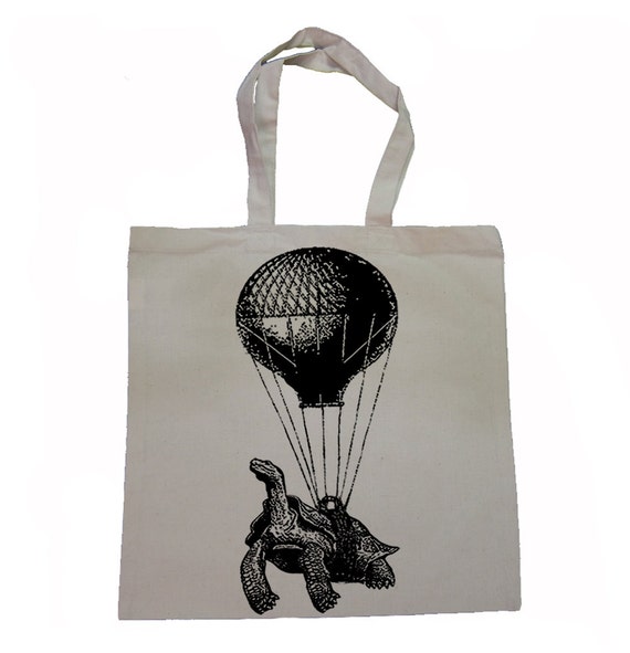 Borsa tote in tela con tartaruga, motivo animali selvatici e