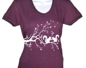 Womens Squirrels In Love T-Shirt - Squirrel Shirt - Anniversary Gift - Gift For Her - Tree Tee - S M L Xl 2X
