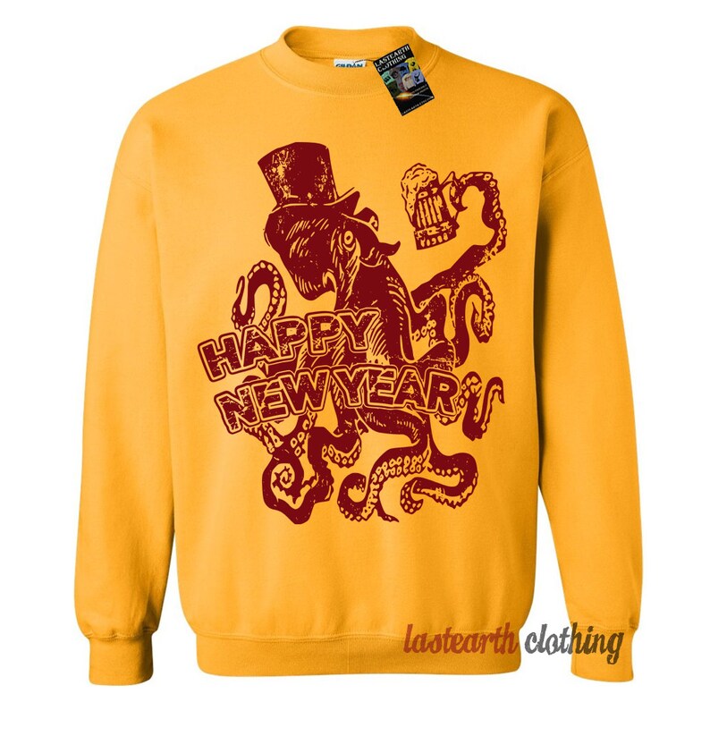 Nyårsbläckfisktröja / Hoodie / Hoodies / Unisex / Matchande tröjor / Par / Ugly Christmas-tröjor bild 3