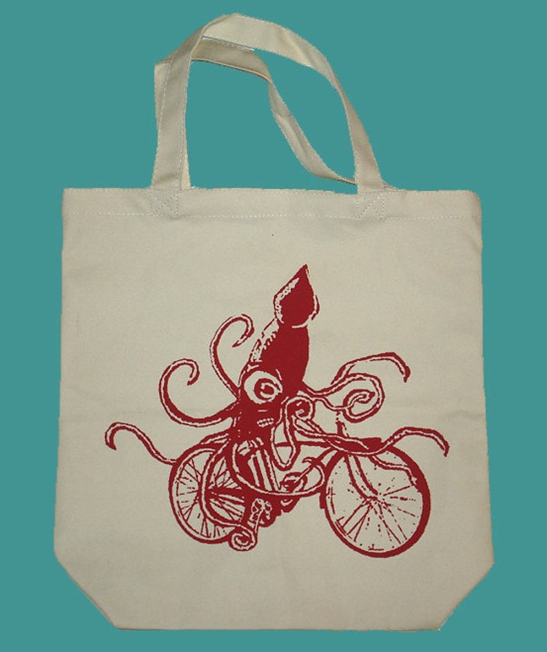 Squid on a Bike T-Shirt, Beach Shirts, Funny Octopus Art, Mens, Womens, Kids Tshirts image 2